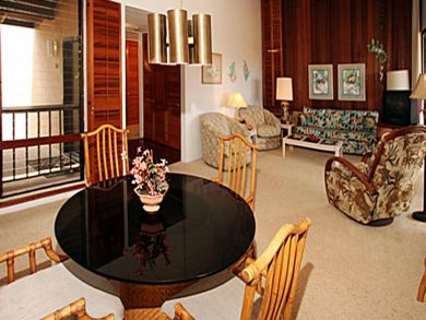 Dining area open to balcony