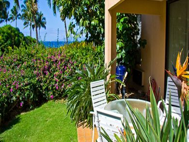 Porch with table set & grill