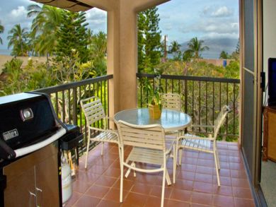 Balcony with outdoor furniture & gas grill