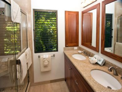 Bathroom with shower & dual vanity
