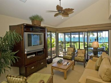 Oceanfront living room with large TV