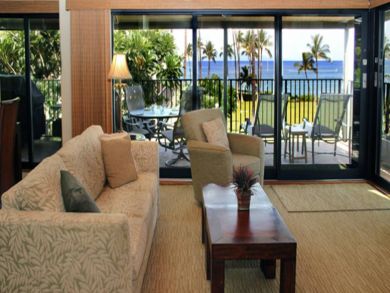 Beachfront living room open to lanai