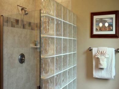Glass block shower in guest bathroom