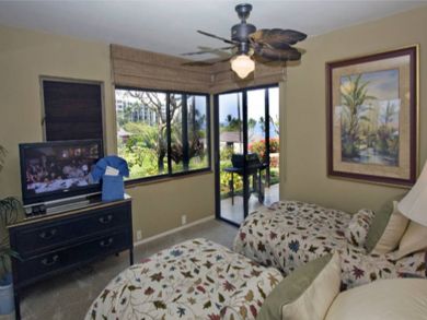 Guest bedroom with twin beds & TV