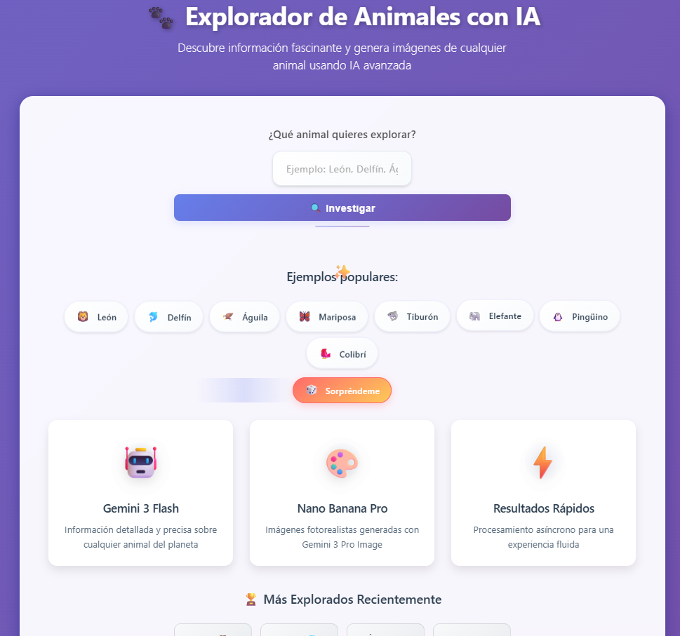 Vista previa del proyecto animal-explorer-ai