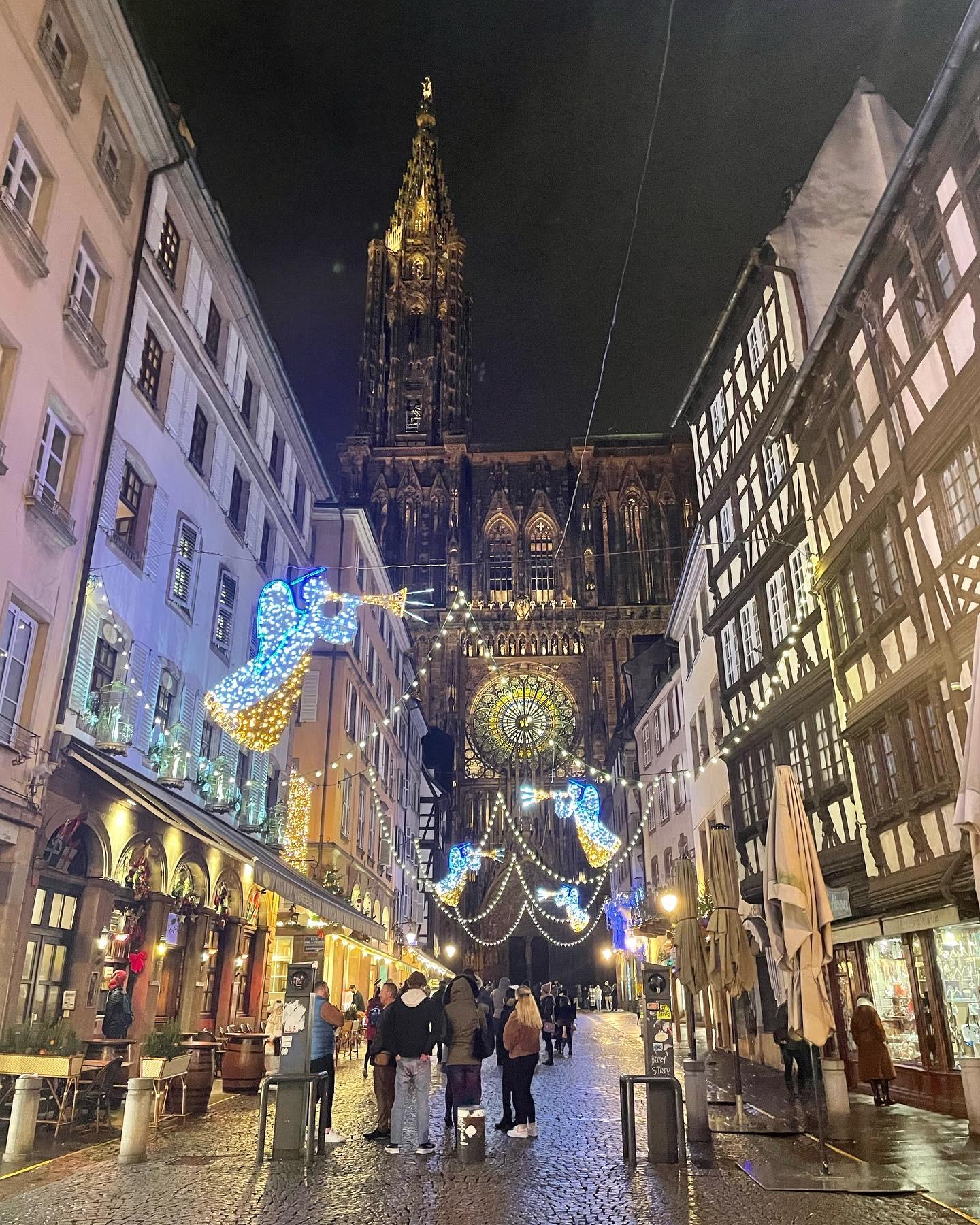 Strasbourg at night around Christmas time 