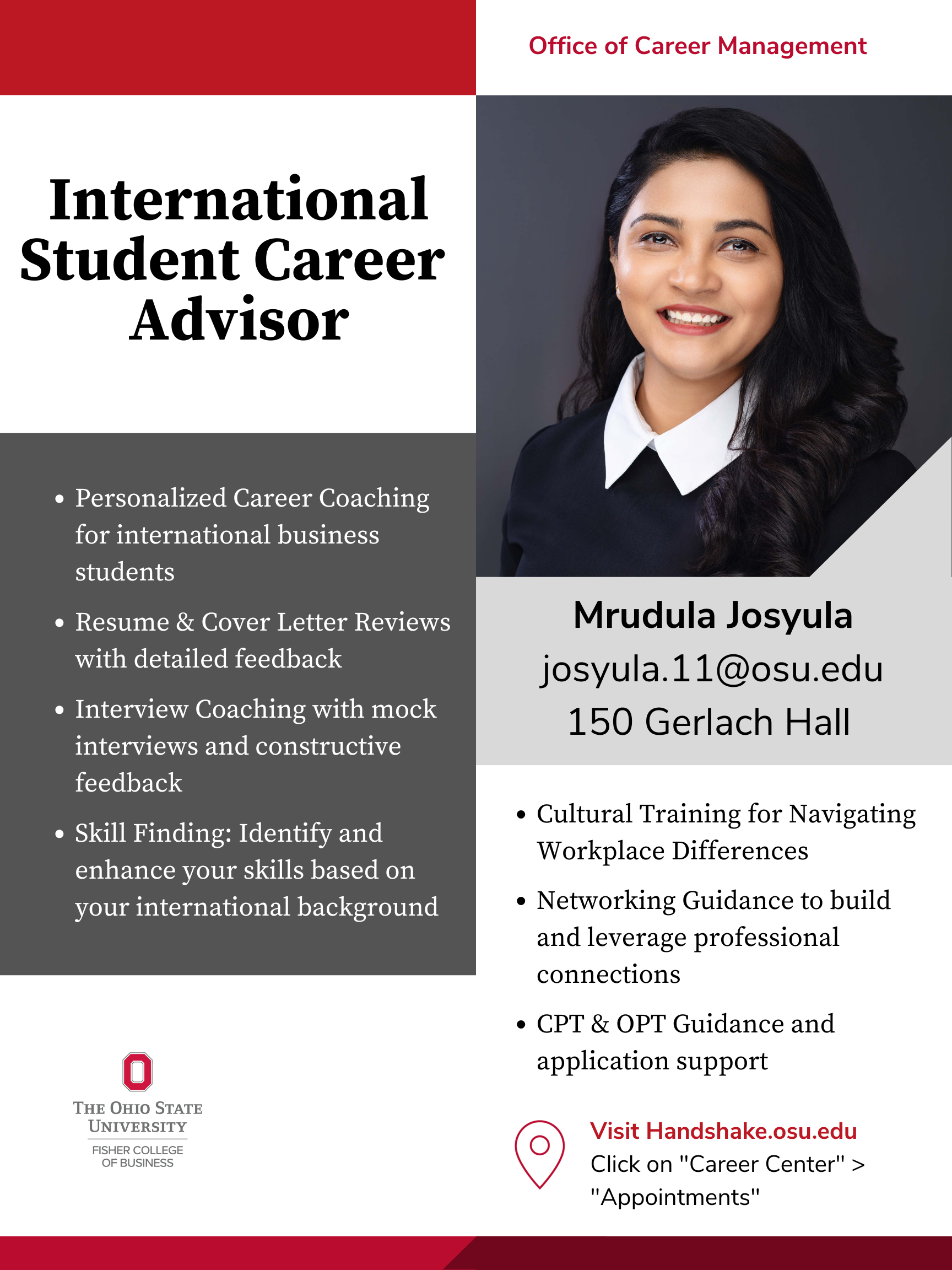 International Student Career Advisor: Mrudula Josyula