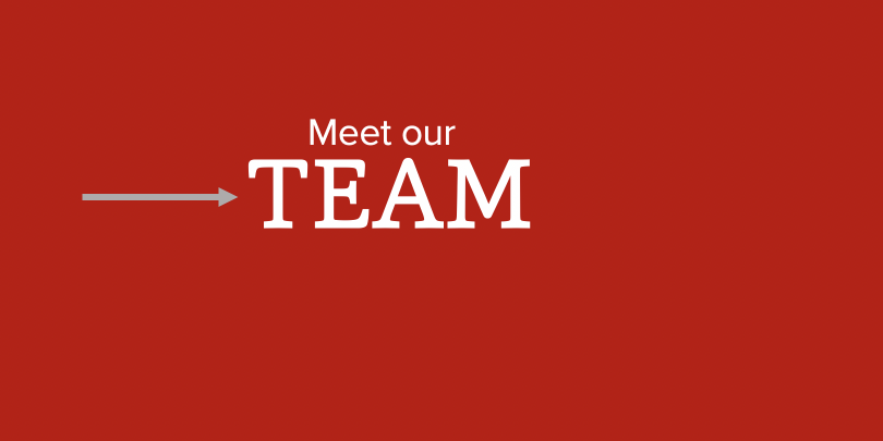 Red background with white text that reads 'Meet our TEAM'