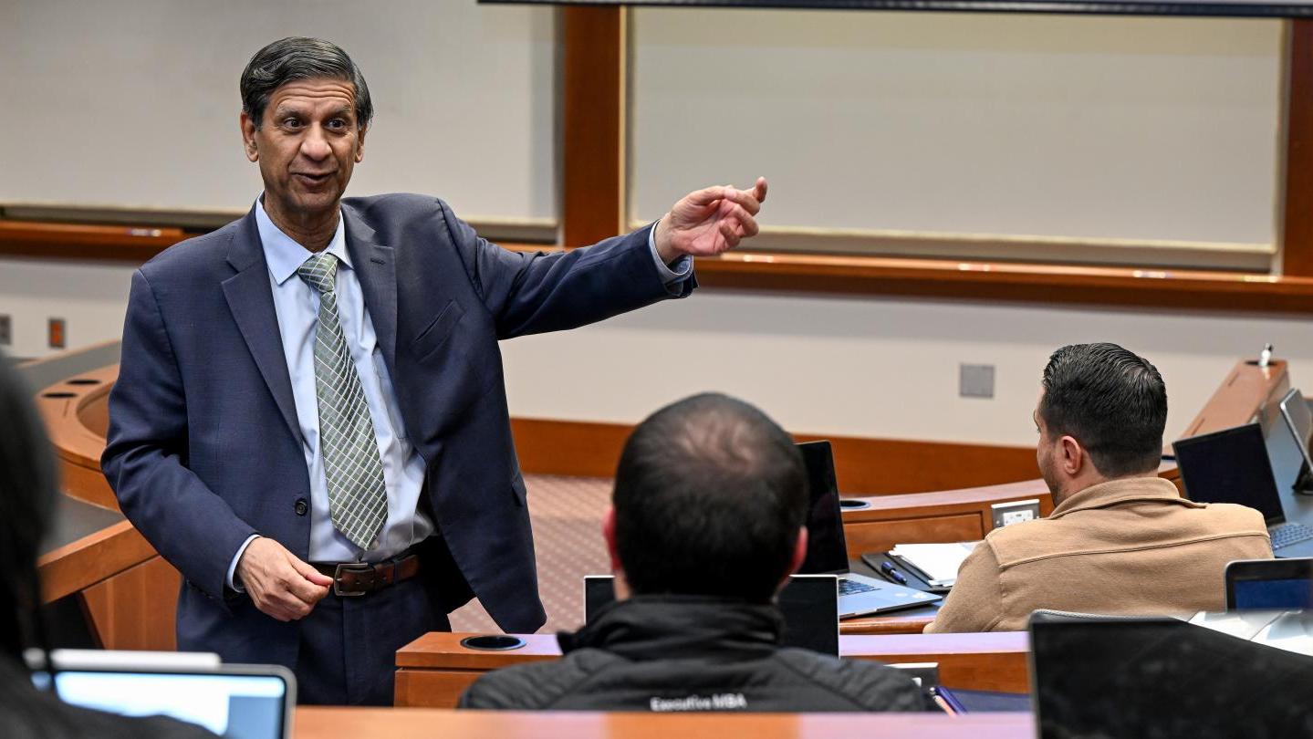 Anil Makhija teaching a class of EMBA students