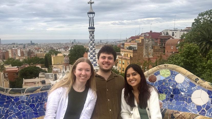 Three students at Parc Guell in Barcelona, Spain