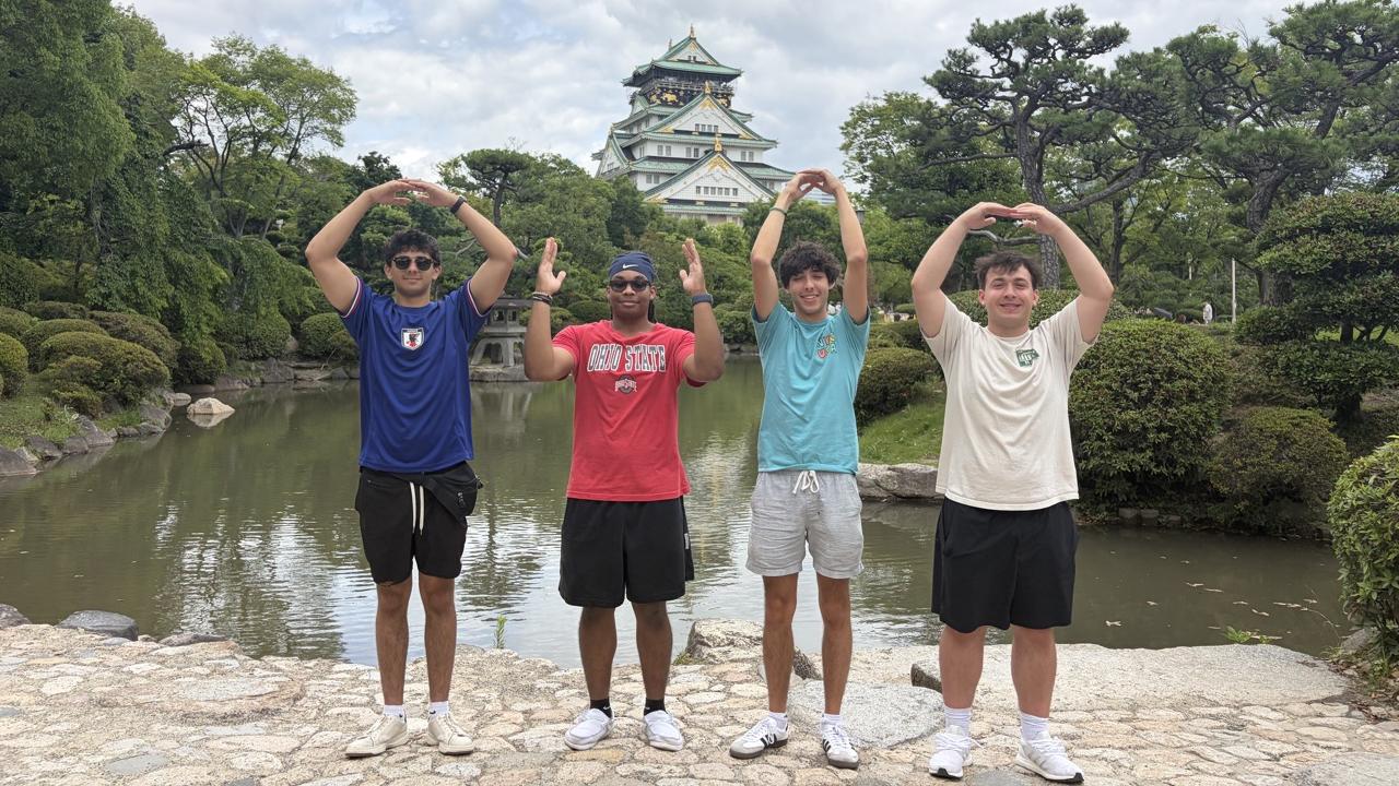Students doing O-H-I-O in Osaka, Japan