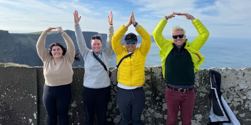 Students making O-H-I-O in Ireland.