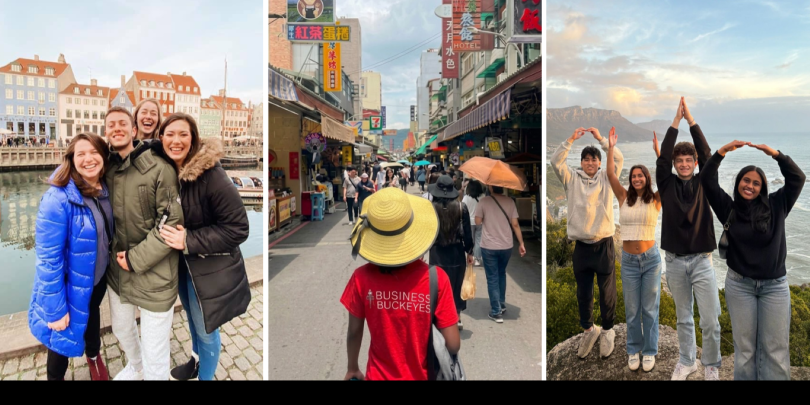 Three photos of students studying abroad. 