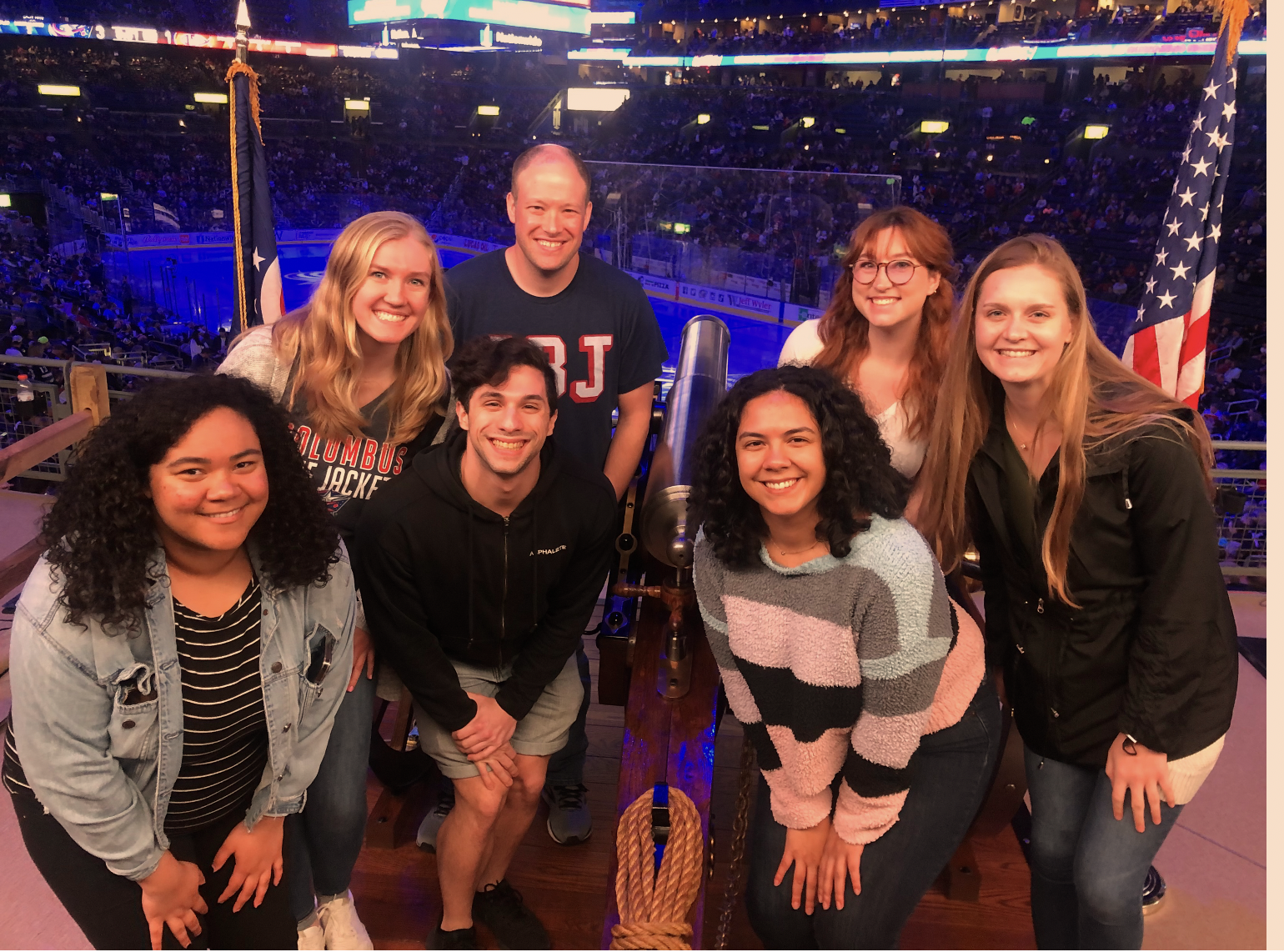 MHRM graduating students at a Blue Jackets game in one of their last weeks in the program.  