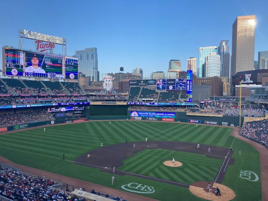 Photograph of Twins Stadium in Minneapolis, Minnesota.