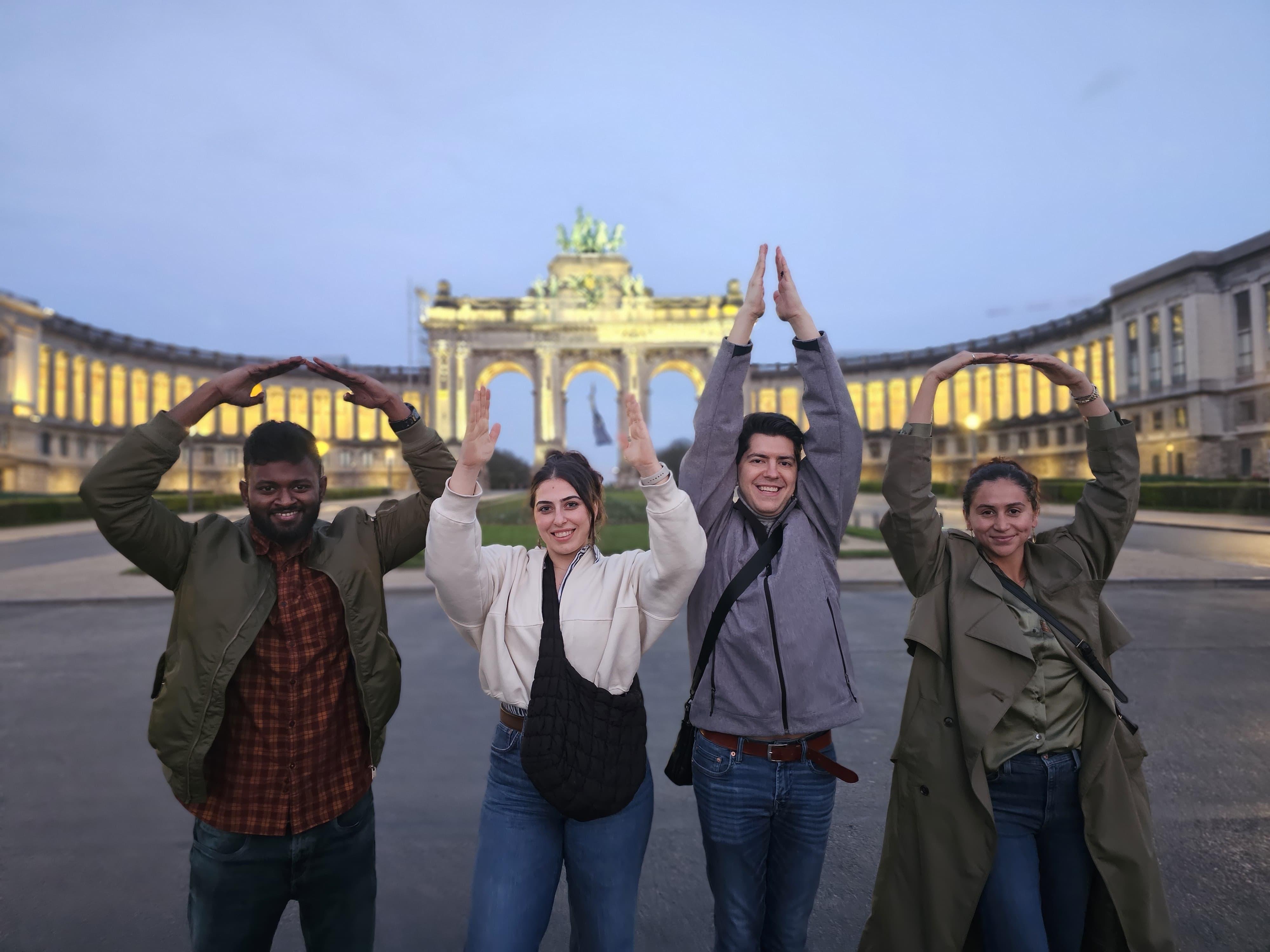 Fisher MBA students make the O-H-I-O shape in Brussels