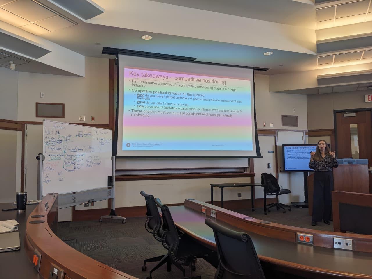 Professor Elena Plaksenkova teaching Strategy to full time MBA students 