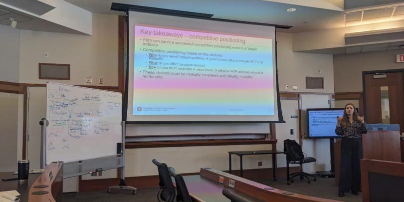 Professor Elena Plaksenkova teaching Strategy to full time MBA students 