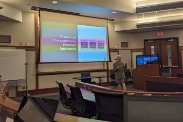 Dr. Lori Kendall teaching the MBA class about the art of giving Presentation.