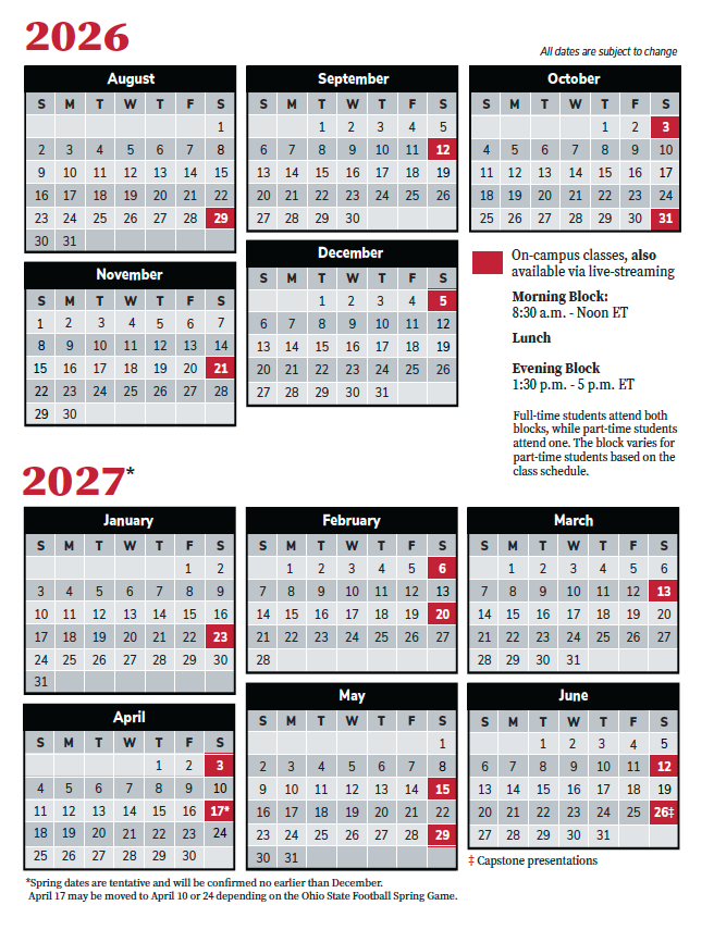 SMB-A 2026-27 Saturday Calendar