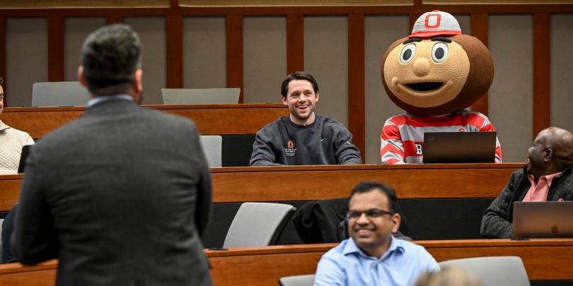 students and brutus sitting in a classroom