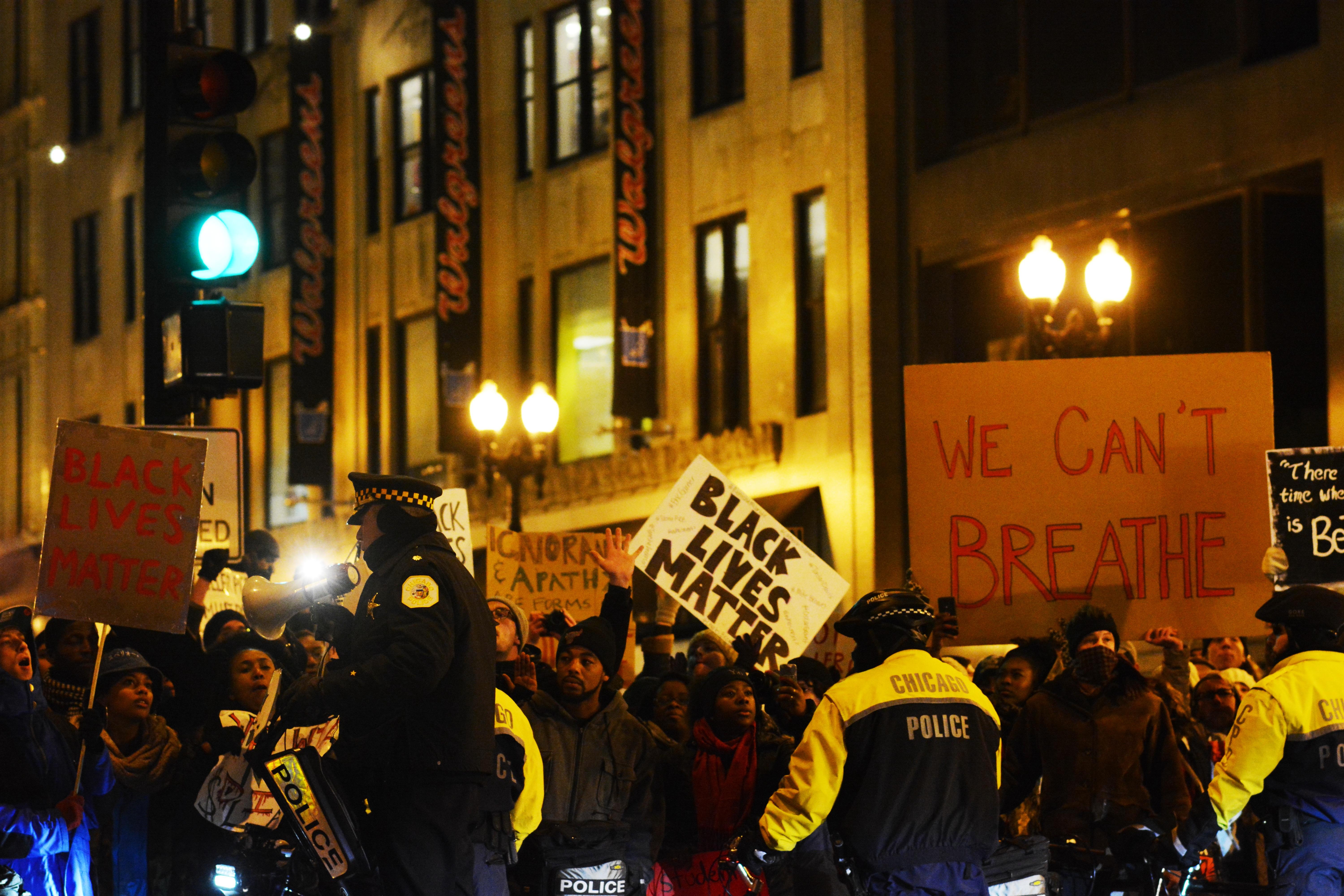 black lives matter protest in chicago, illinois.