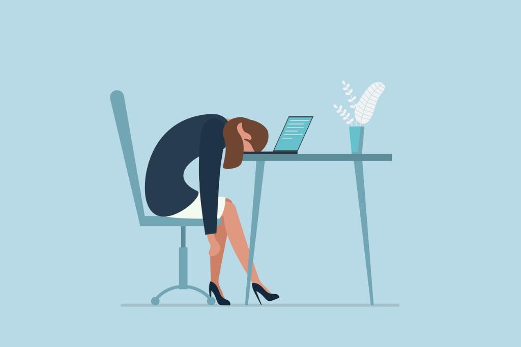 Illustration of woman face-down on desk looking sad