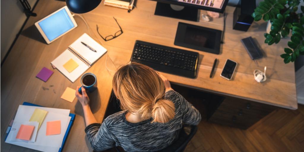 Employee working from home desk
