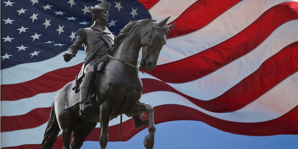 Monument of George Washington with American flag