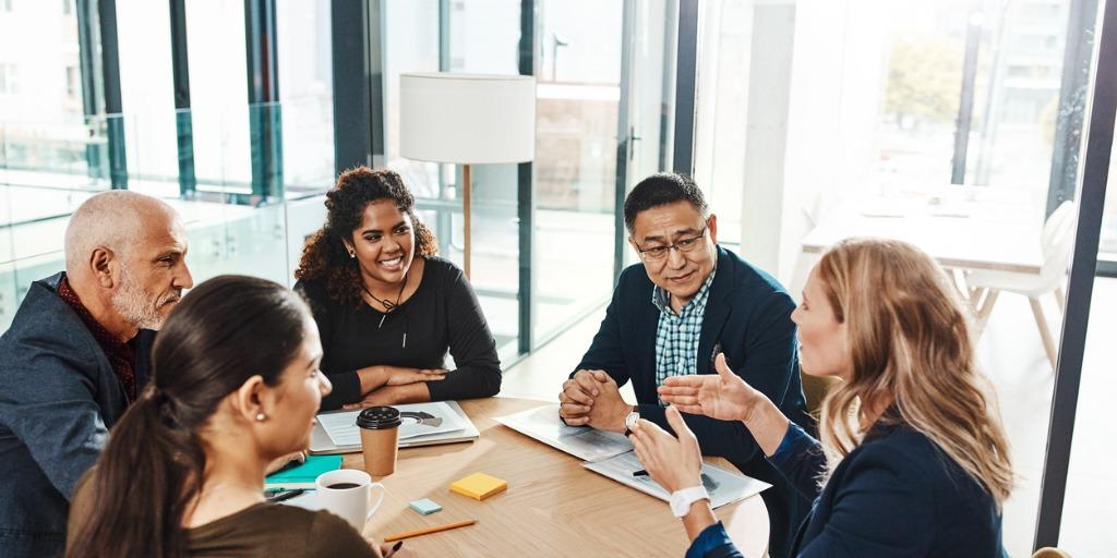 group of colleagues discussing new ideas