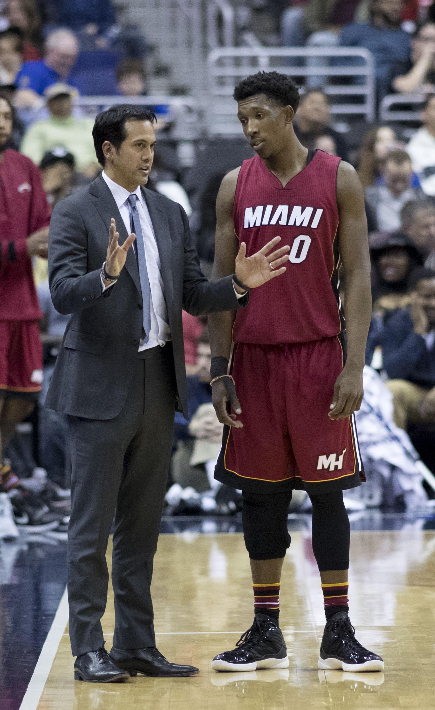 Miami Heat head coach Erik Spoelstra and forward Josh Richardson