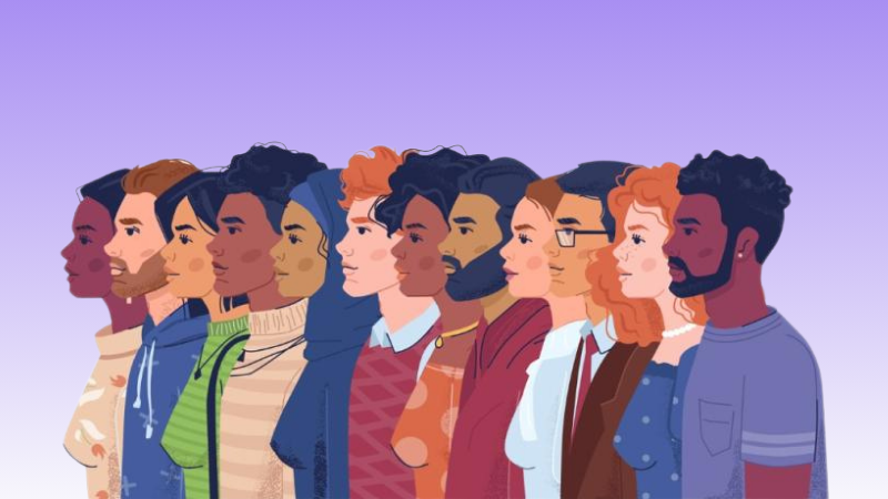 multicultural crowd of men and women