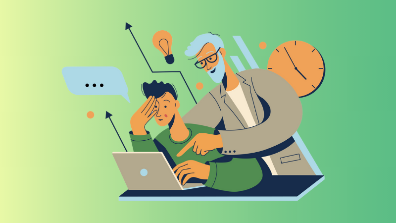 employee being coached in front of a computer