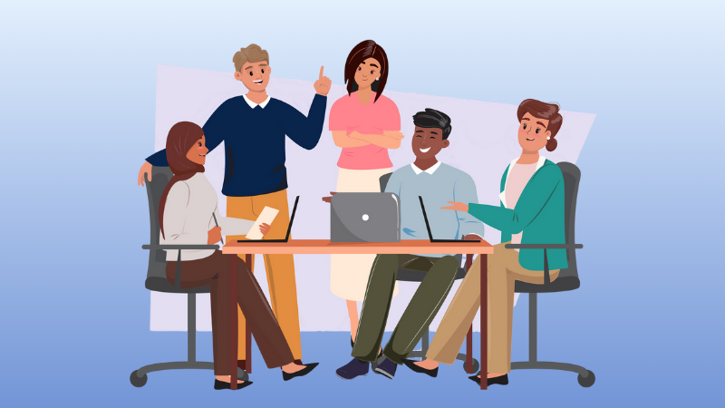 group of happy employees in a meeting