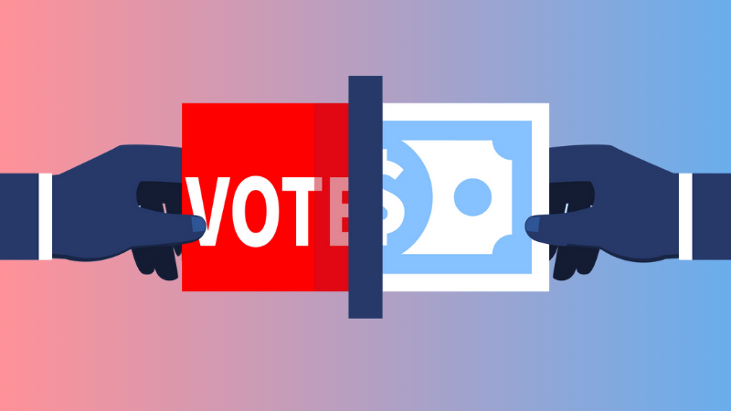 half a voter ballot and half a dollar bill