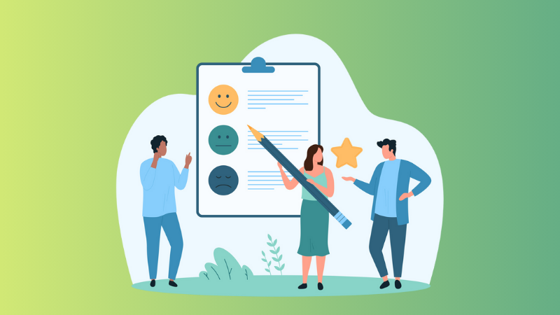 3 employees taking a survey