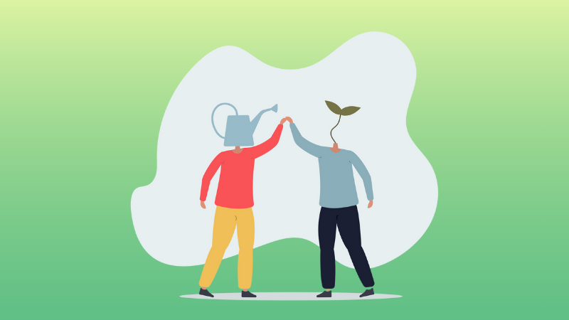 watering can man and plant man hi-five