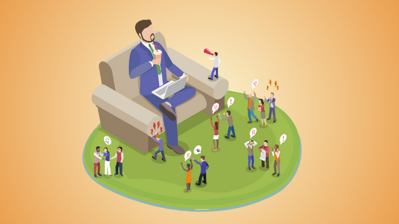 narcissistic boss surrounded by frustrated employees