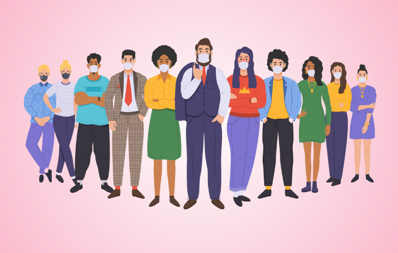 group of employees wearing medical masks