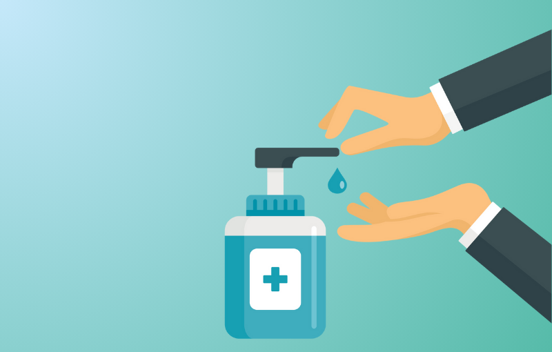 hands using hand sanitizer 