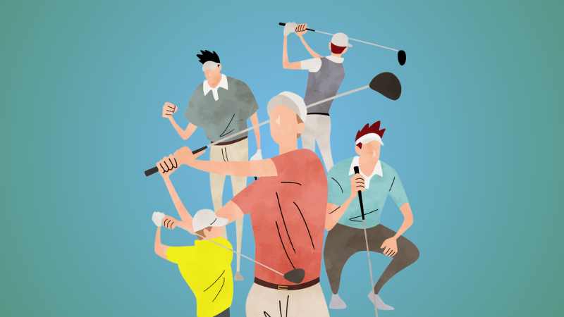 5 male golf players