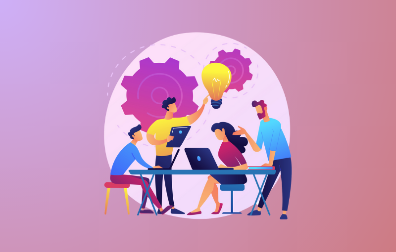 group of startup employees brainstorming