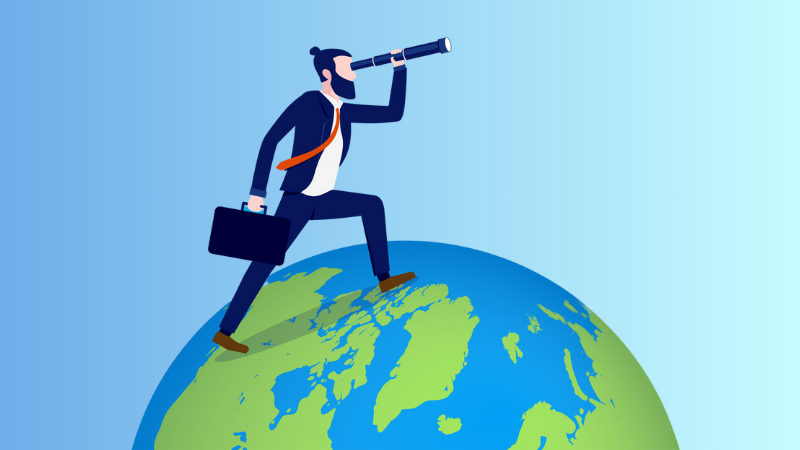 leader walking on a globe