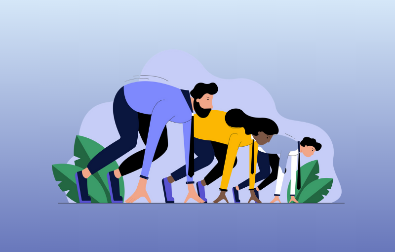 3 businesspeople lined up for a race