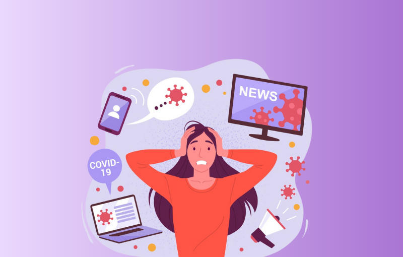 Illustration of a woman looking panicked 