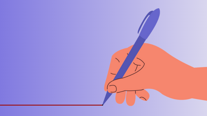 hand with pen drawing a line near the bottom of the image
