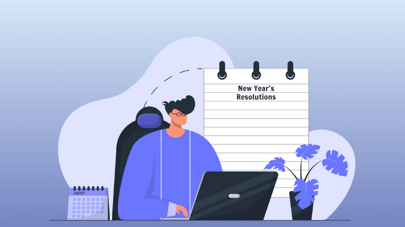 man writing new years resolutions