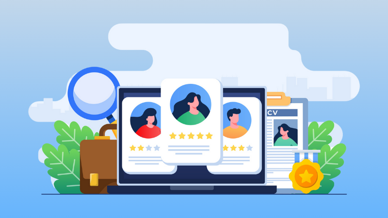 computer looking through hiring candidates