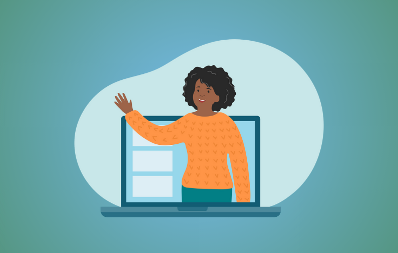 woman waving from an online call