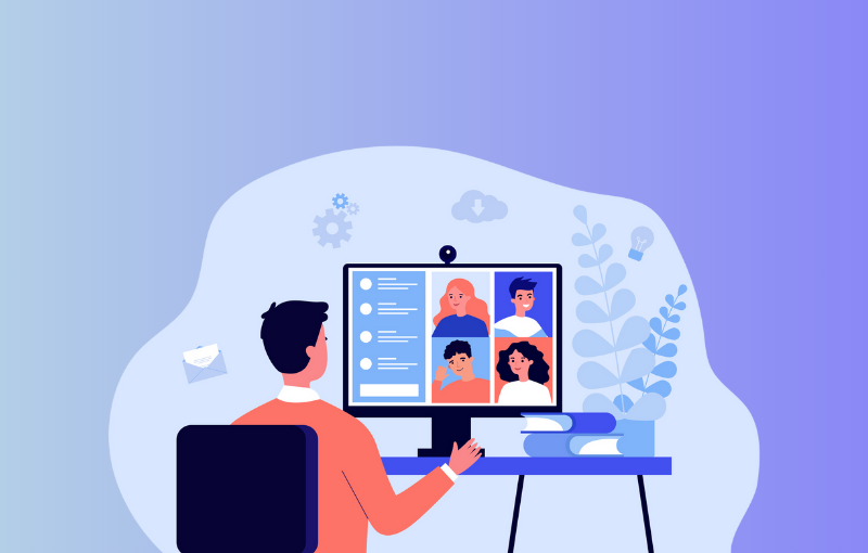 employees having a virtual meeting